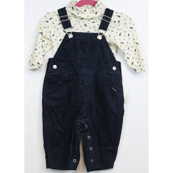 GAP Baby 2 Pc Turtleneck Shirt Navy Blue Overalls Corduroy Winter 6-12 M NWT - Picture 1 of 7